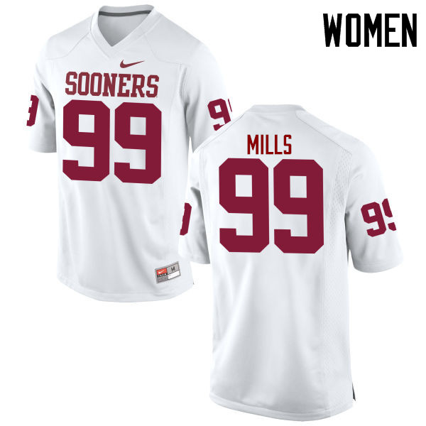 Women Oklahoma Sooners #99 Nick Mills College Football Jerseys Game-White